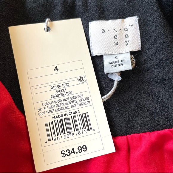 A New Day NWT Jacket Coat Black w/Embroidered Roses Sz. 4 - Picture 3 of 11